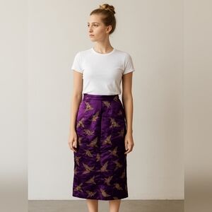 Vintage 90s April Cornell Satin Butterfly Asian Style Maxi Skirt Size XS Purple